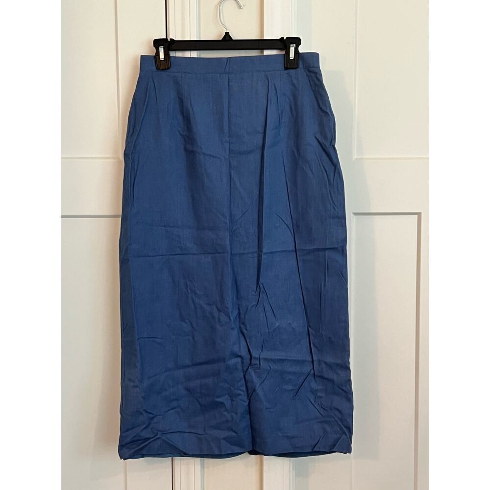 ADOLFO STUDIOS  LINEN COTTON BLEND BLUE MAXI SKIRT SIZE 12